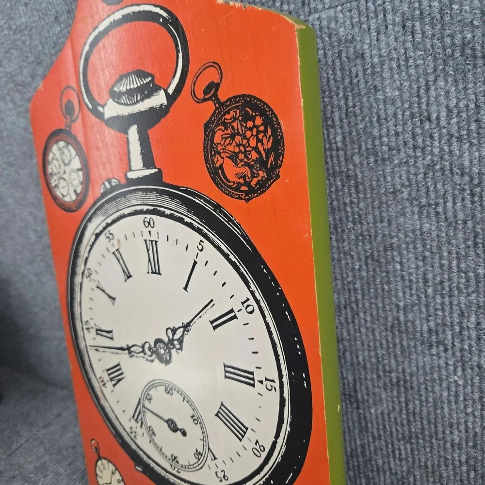 Vintage Wooden Cutting Board Watches Time Pieces Orange 70s Decor